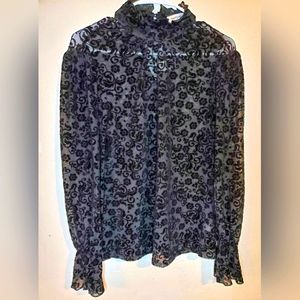 UNIQUE VINTAGE Black Devore Velvet Donna Blouse NWT